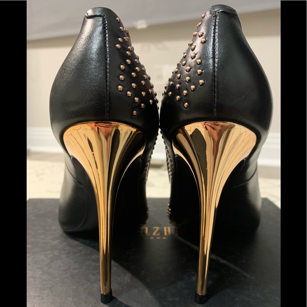 Ivy Kirzhner Lightening Bolt Black Gold Stud Heel - Picture 7 of 8